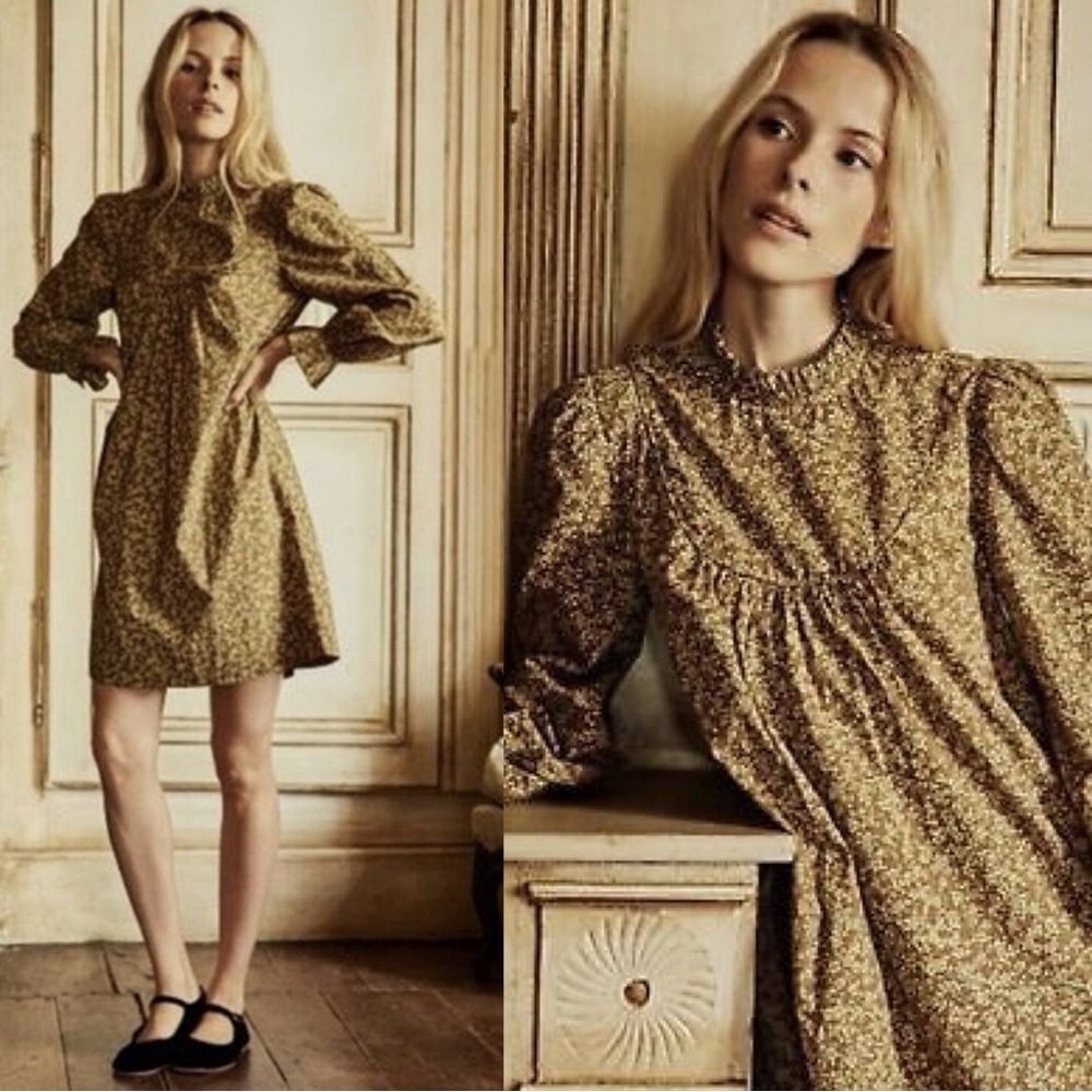 Doen Floral Mini Dress in Gold and Brown